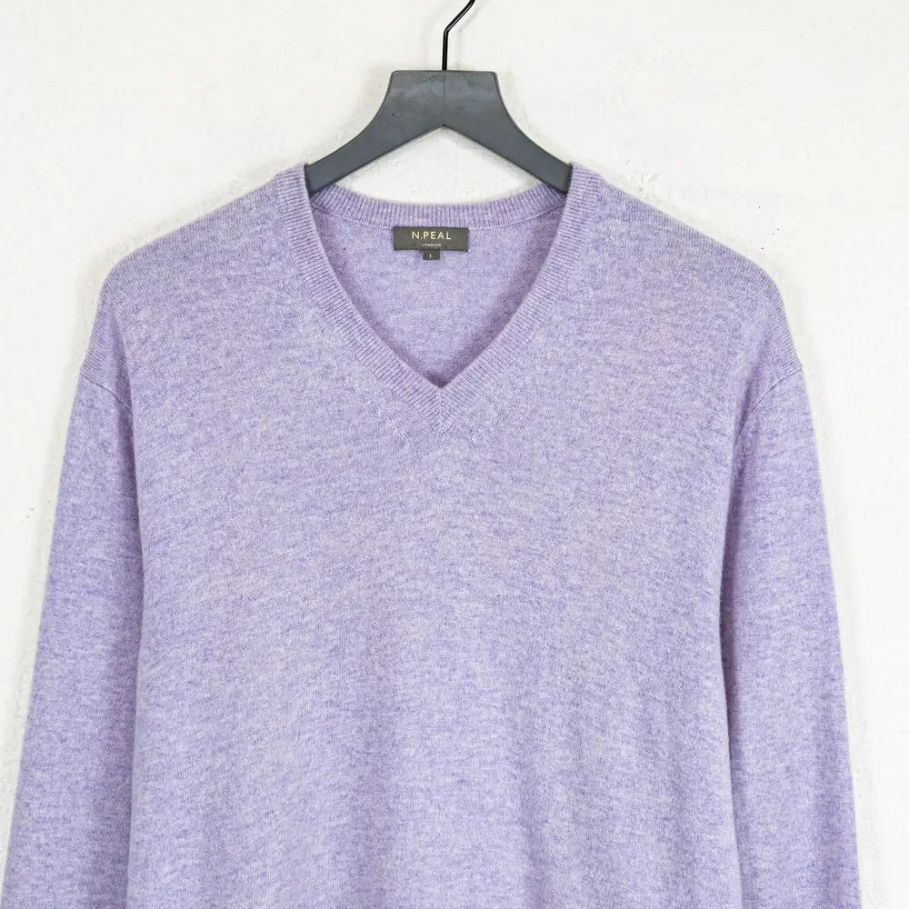 N. PEAL Men's Burlington V Neck Cashmere Sweater Lavender sz Large